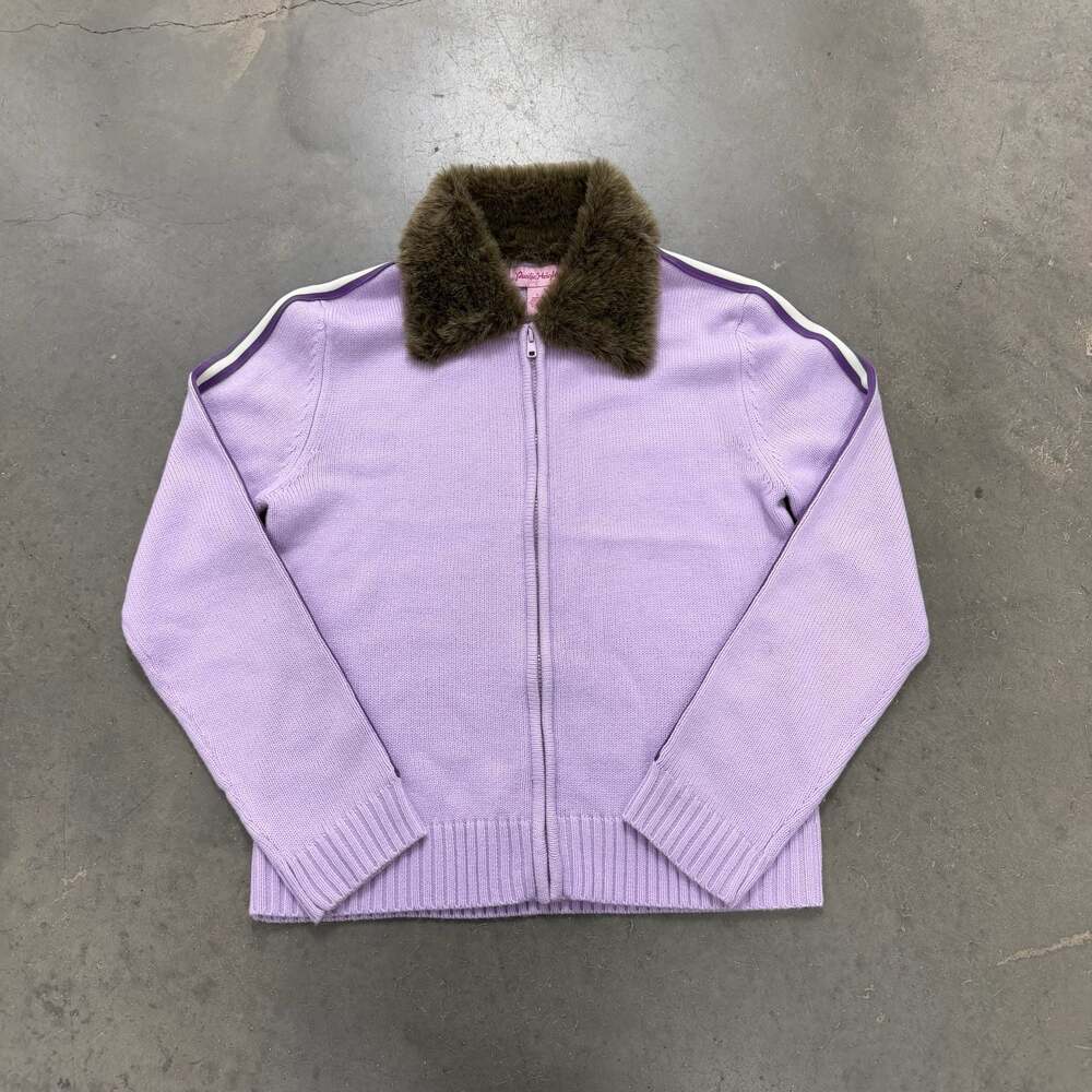 Vintage Pacific Heights Lavender Faux Fur Collar Zip Jacket Women’s L Y2K Soft G